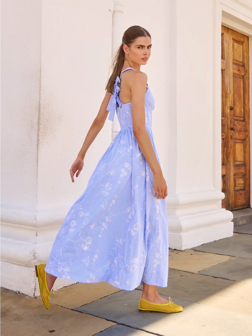HUNTER BELL Light Blue Floral Stripe Midi Dress - Picture 2 of 3